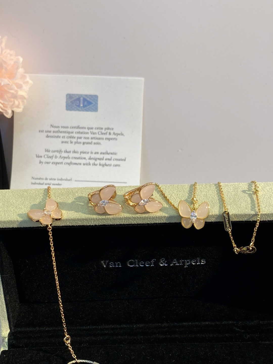 Van Cleef & Arpels Alhambra Butterfly Earrings and Necklace Set